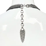 Ferrara 1980s Rare Pewter Ring Mesh Chain Mail Halter Dress, closure