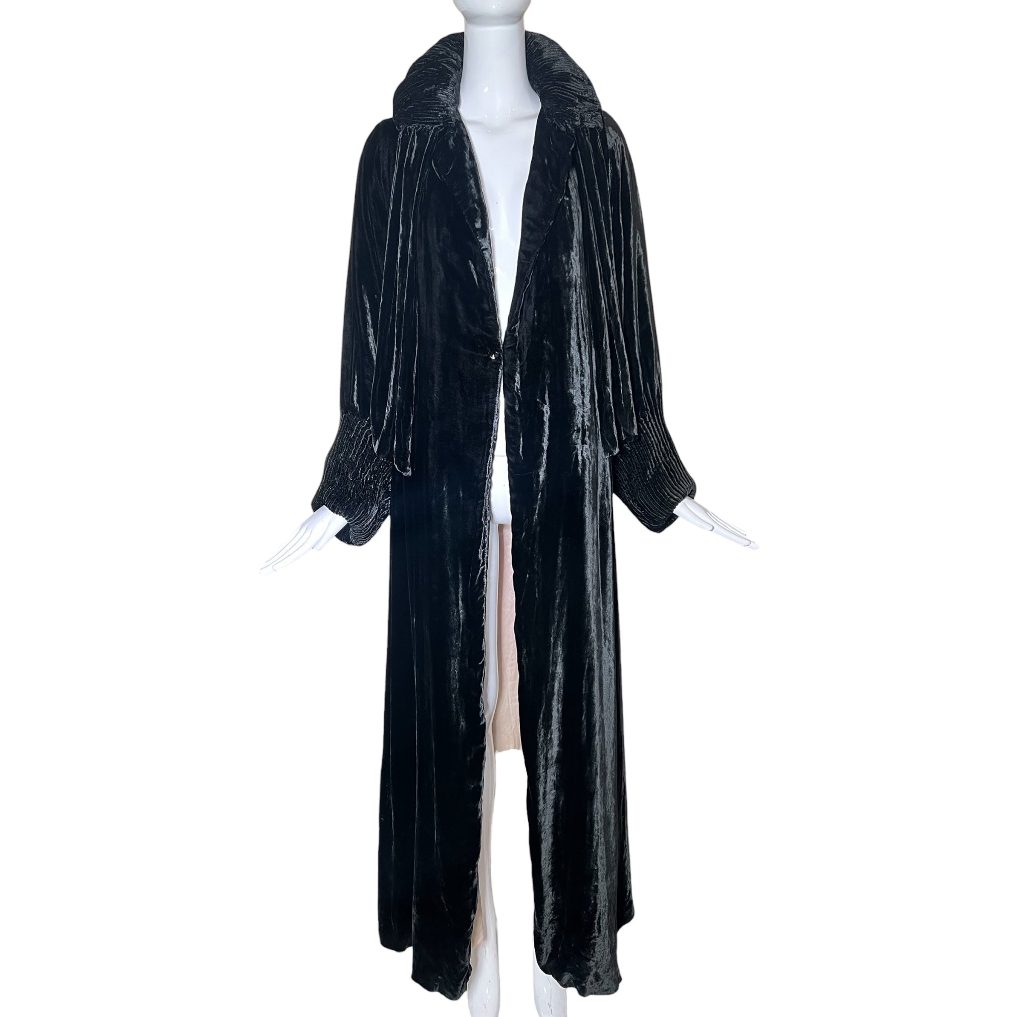 1920's Black Silk Velvet Opera Coat, open