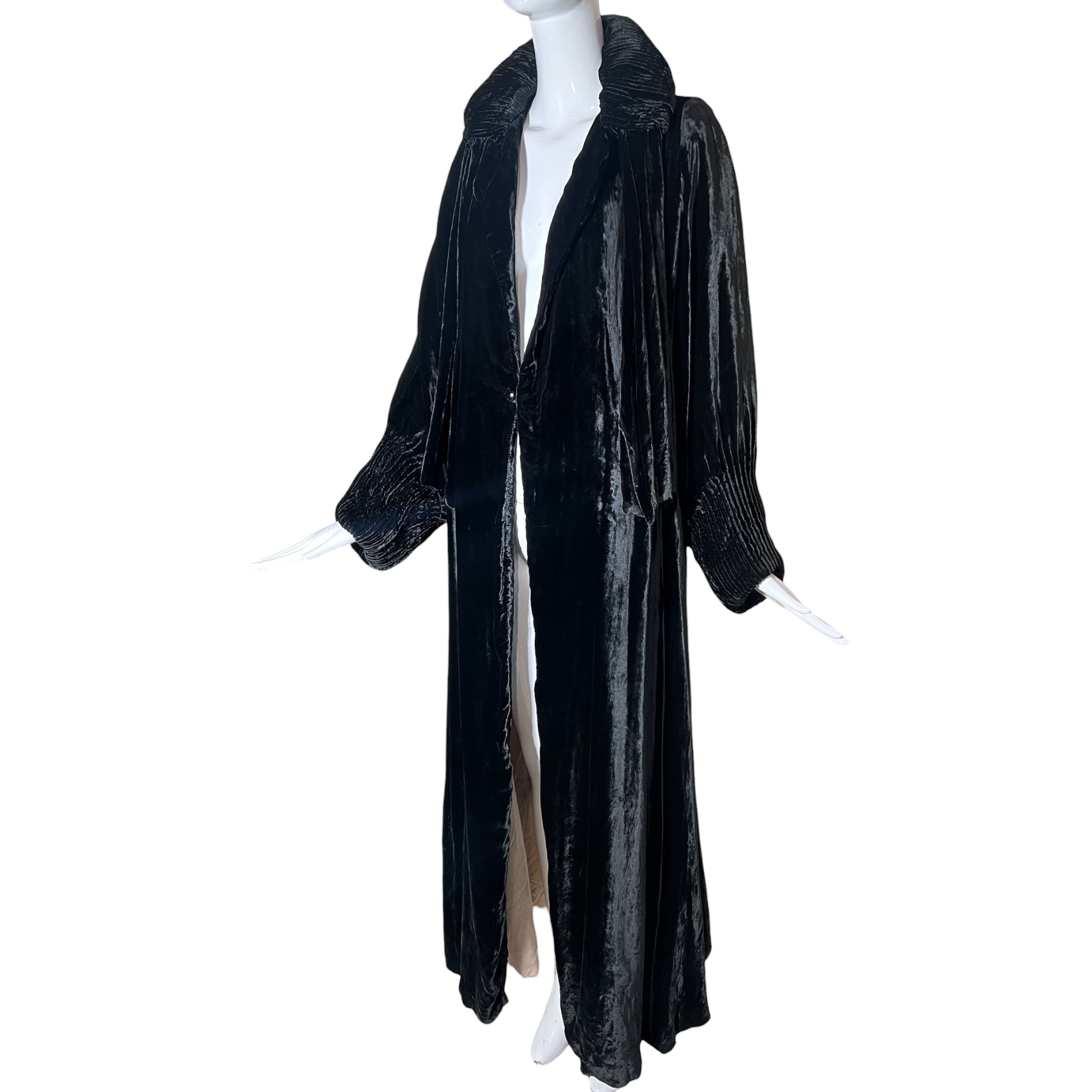 1920's Black Silk Velvet Opera Coat, side