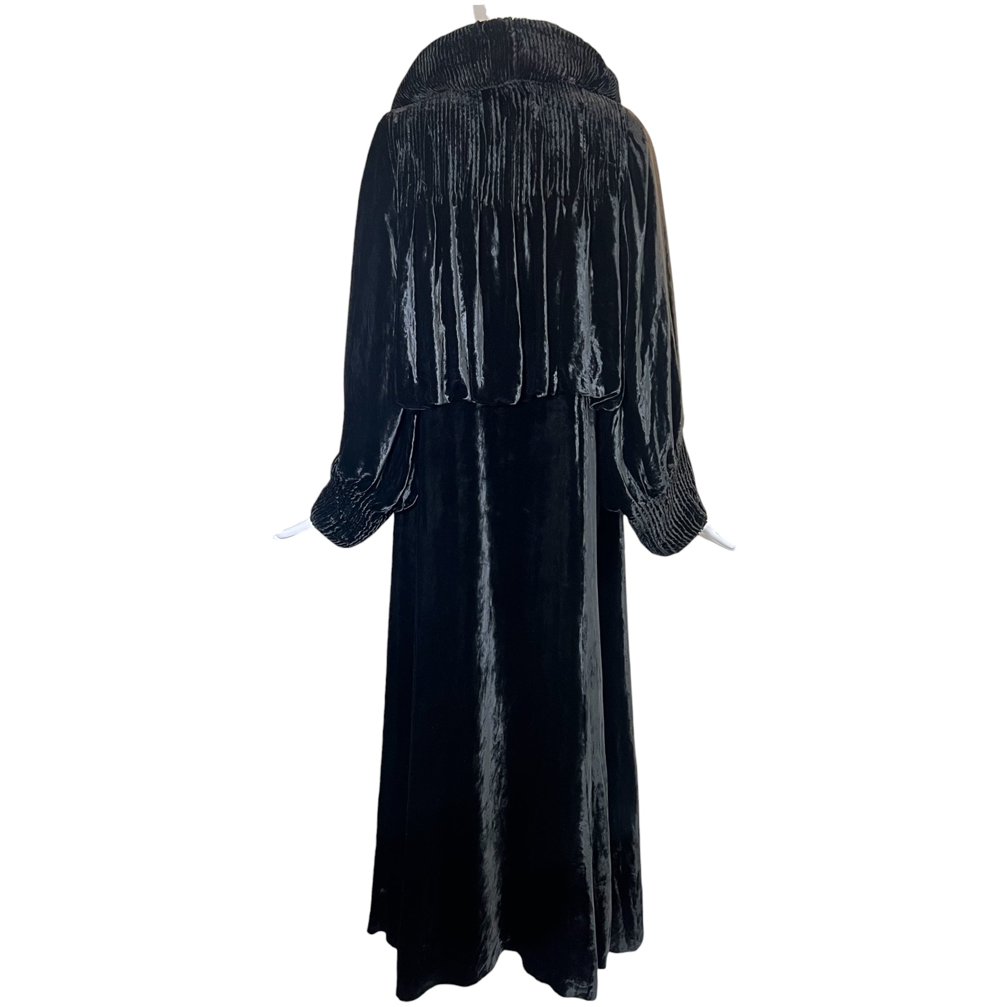 1920's Black Silk Velvet Opera Coat, back