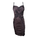 Jitrois 2000's Silk Plum Ruched Beaded Butterfly Bodycon Mini Dress