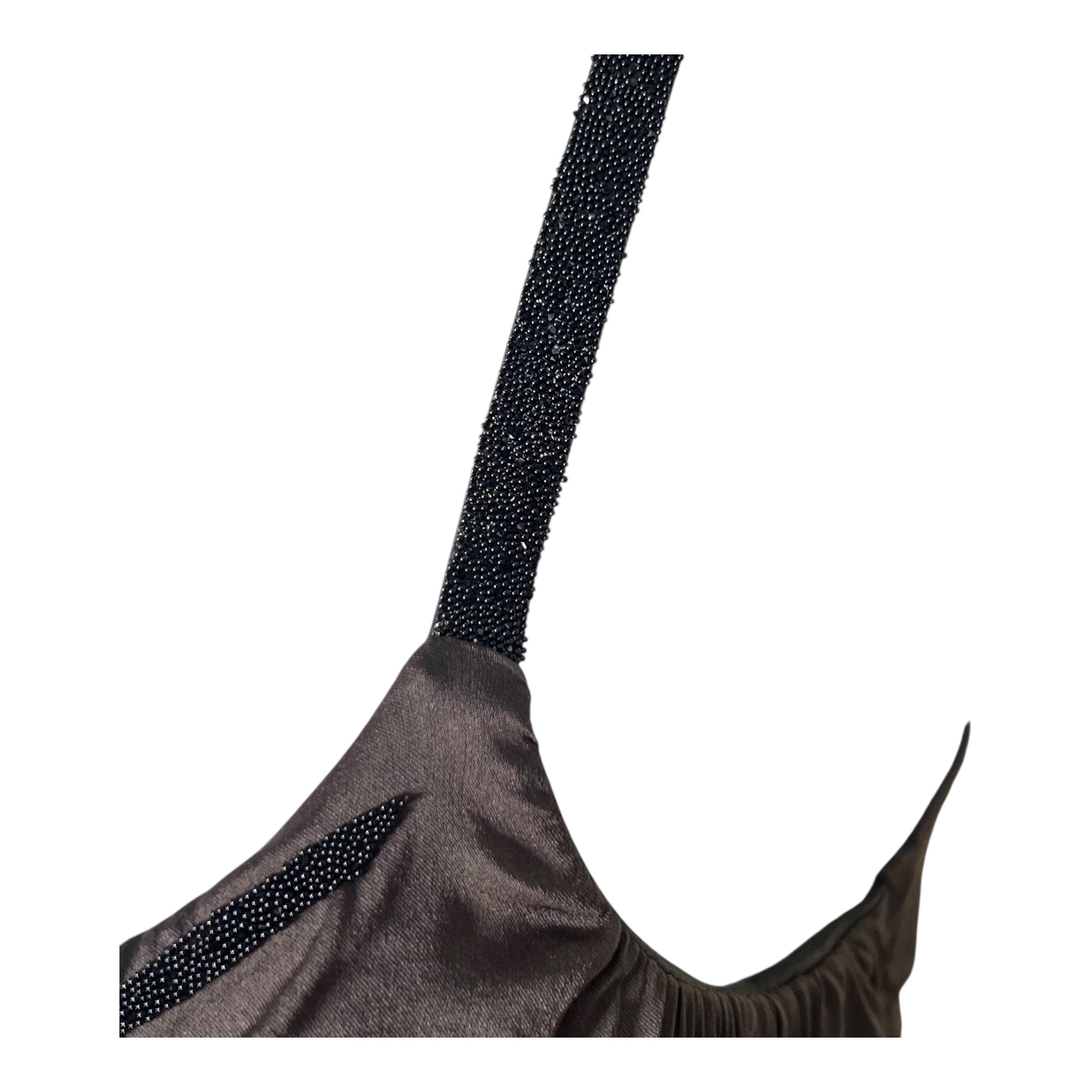 Jitrois 2000's Silk Plum Ruched Beaded Butterfly Bodycon Mini Dress, strap