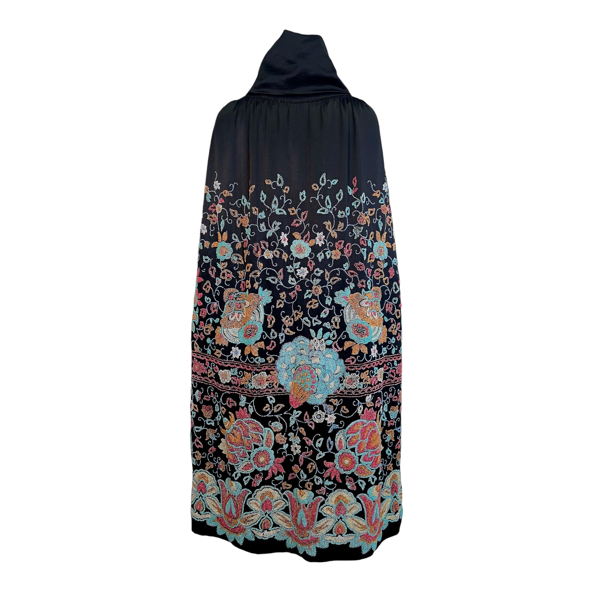 1920's Black Satin Cape with Dense Colorful Beading, back