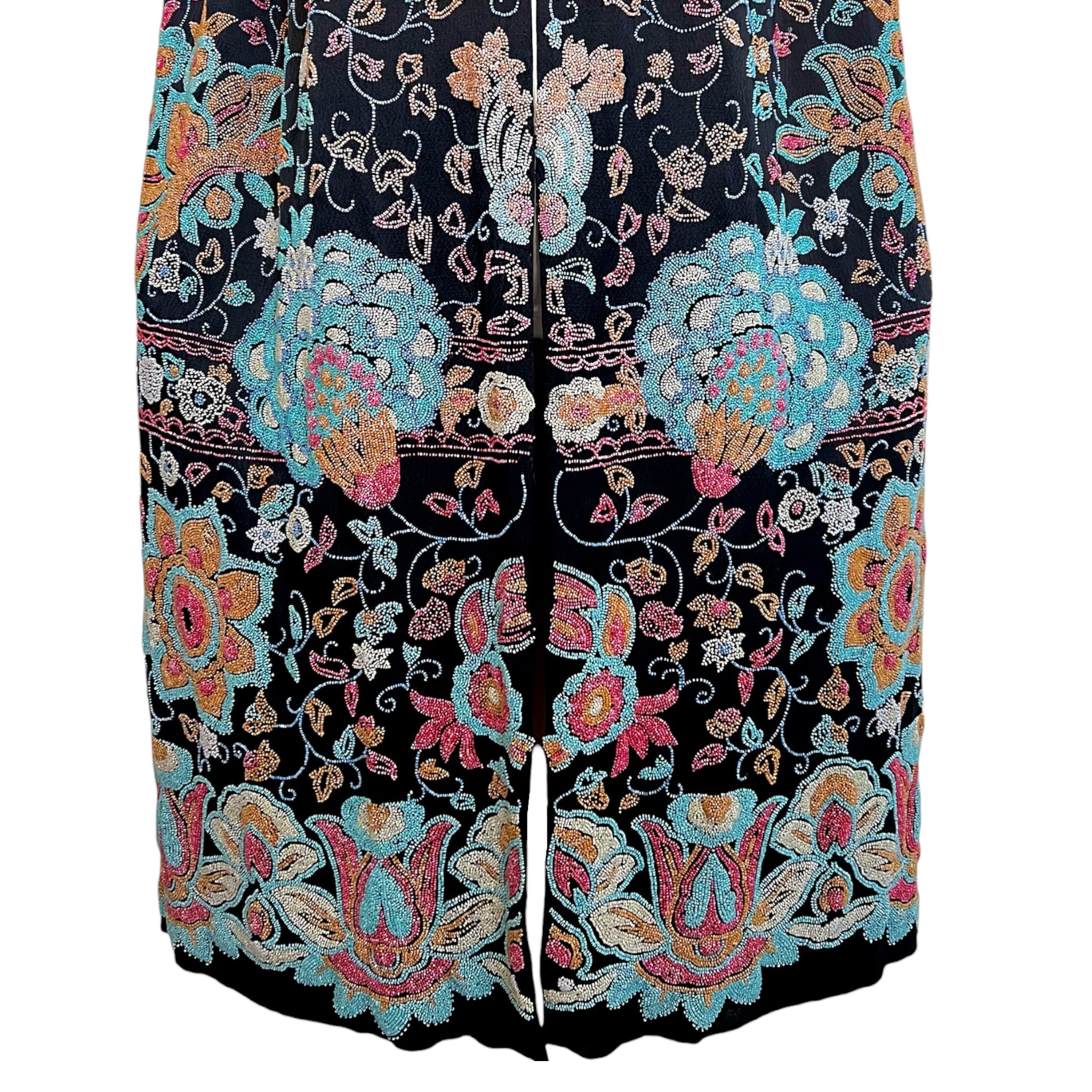 1920's Black Satin Cape with Dense Colorful Beading, beads