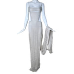 Richard Tyler Bride 1990's White Cut Out Column Gown w/Net Overlay