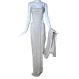 Richard Tyler Bride 1990's White Cut Out Column Gown w/Net Overlay