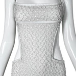 Richard Tyler Bride 1990's White Cut Out Column Gown w/Net Overlay, bodice