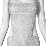 Richard Tyler Bride 1990's White Cut Out Column Gown w/Net Overlay, bodice