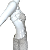 Richard Tyler Bride 1990's White Cut Out Column Gown w/Net Overlay, top side