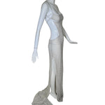 Richard Tyler Bride 1990's White Cut Out Column Gown w/Net Overlay, side