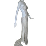 Richard Tyler Bride 1990's White Cut Out Column Gown w/Net Overlay, side