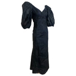 Ruben Panis 1980's Black Beaded Terno Puff Sleeve Gown, side