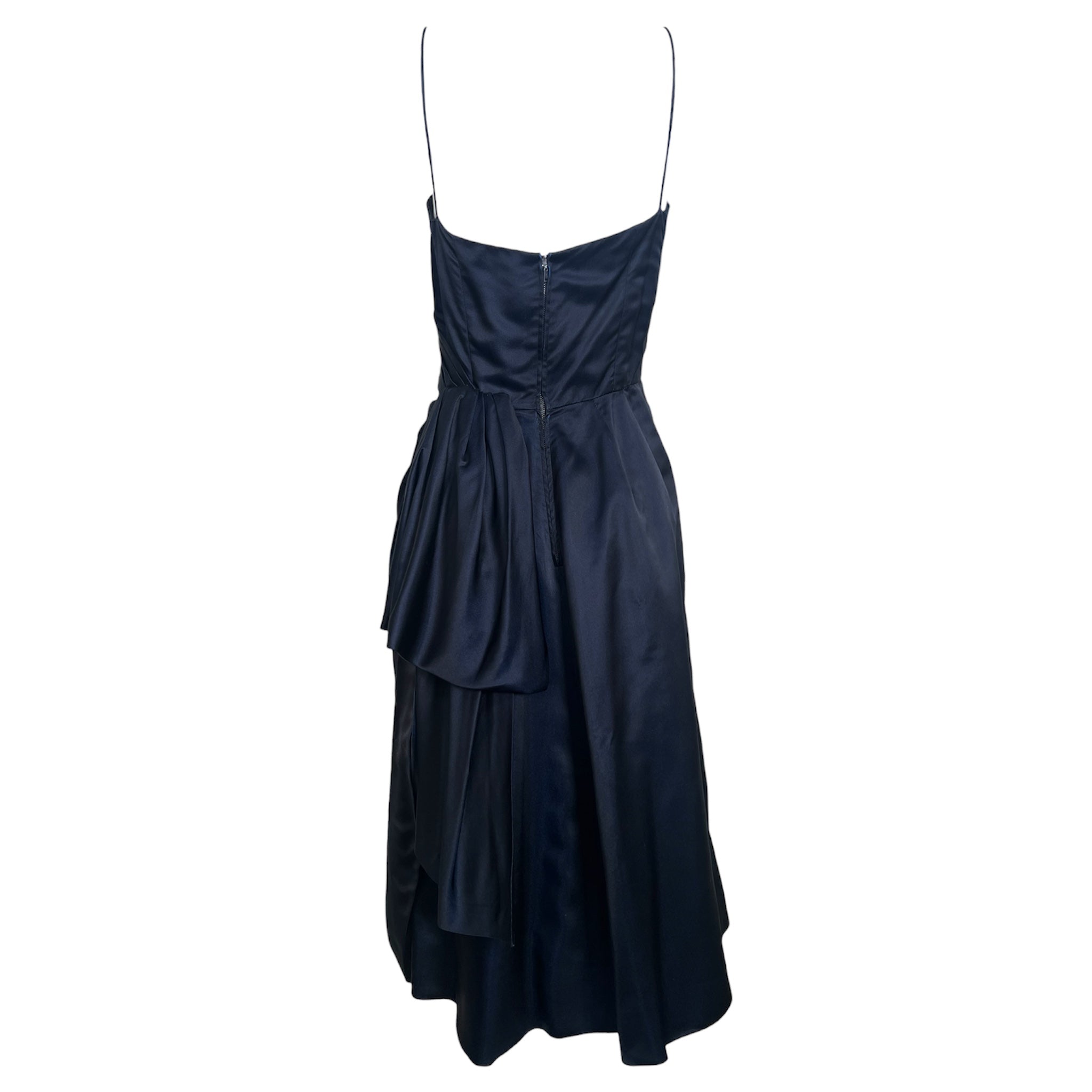 1950's Midnight Blue Silk Old Hollywood Evening Dress