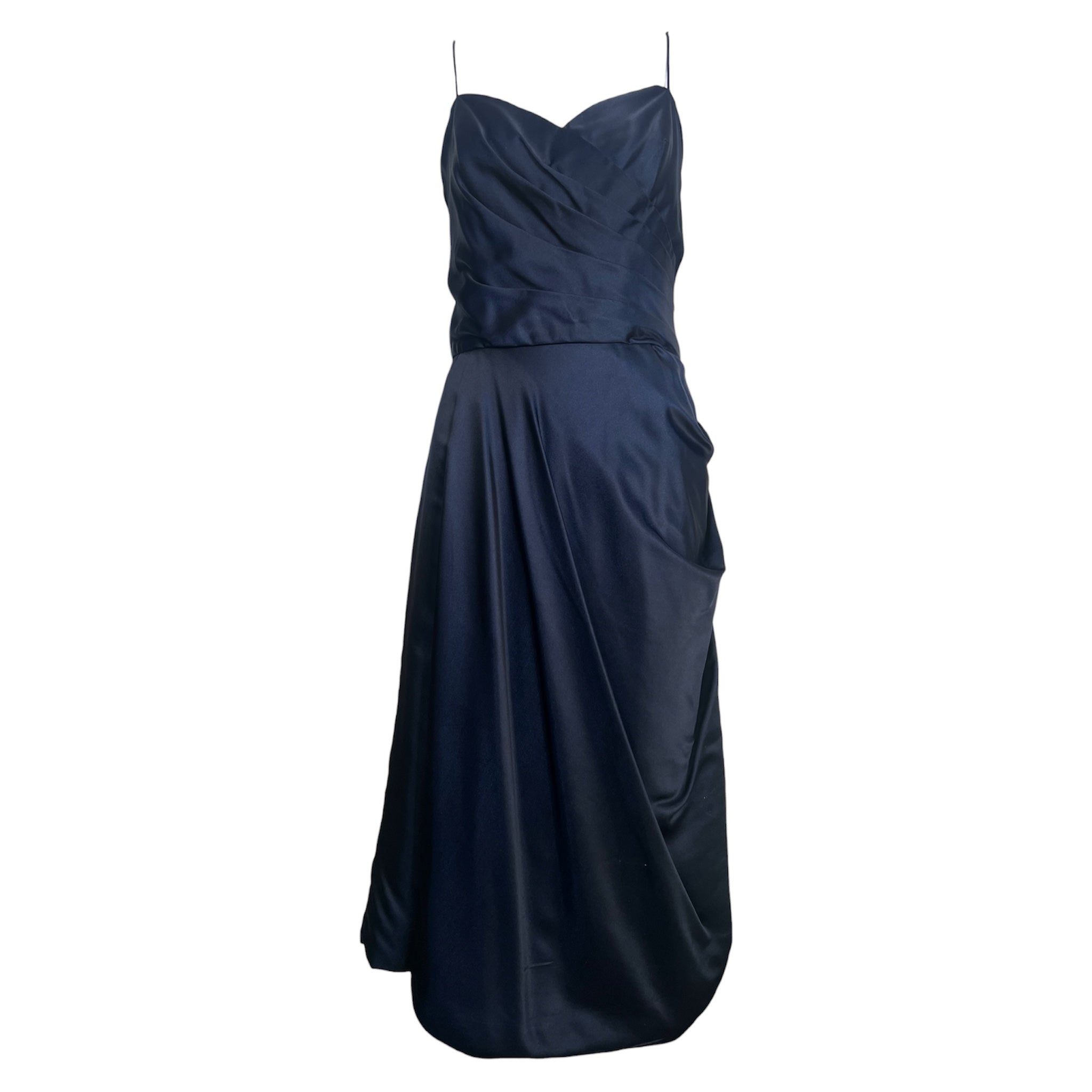 1950's Midnight Blue Silk Old Hollywood Evening Dress
