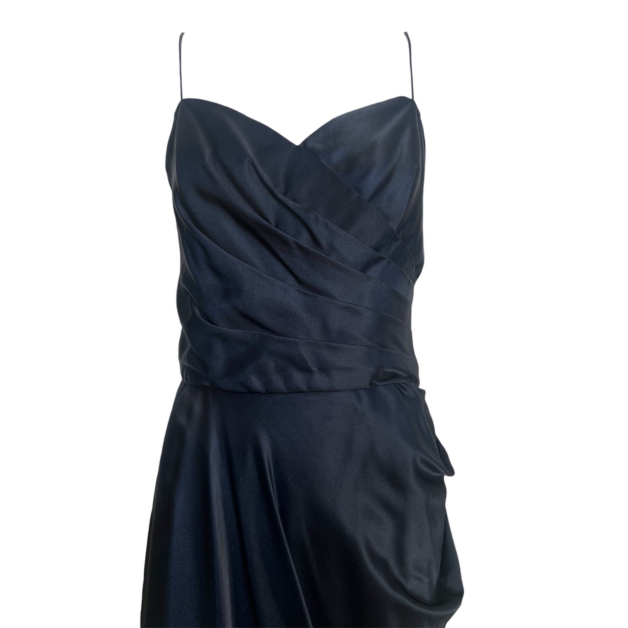 1950's Midnight Blue Silk Old Hollywood Evening Dress, bodice