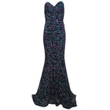 1980's Strapless Mermaid Gown and Bolero with Purple and Teal Geometric Beading, gown