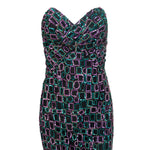 1980's Strapless Mermaid Gown and Bolero with Purple and Teal Geometric Beading, bodice