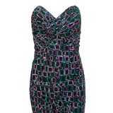 1980's Strapless Mermaid Gown and Bolero with Purple and Teal Geometric Beading, bodice