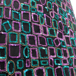 1980's Strapless Mermaid Gown and Bolero with Purple and Teal Geometric Beading, sequin detail