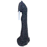 1980's Strapless Mermaid Gown and Bolero with Purple and Teal Geometric Beading, side w/bolero