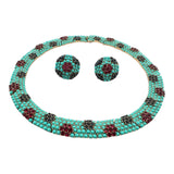 Crown Trifari 60's Demi-Parure Faux Turquoise, Ruby and Sapphire Necklace Earring Set