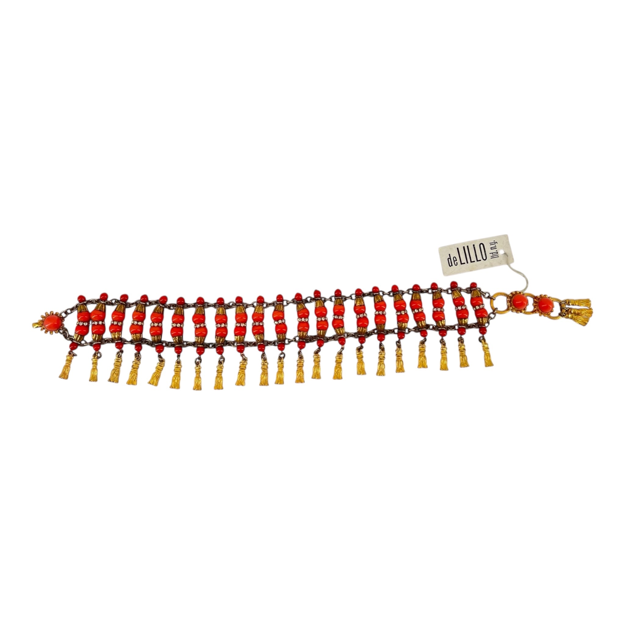 William de Lillo 1970s Coral Beaded Collar Necklace, laid out