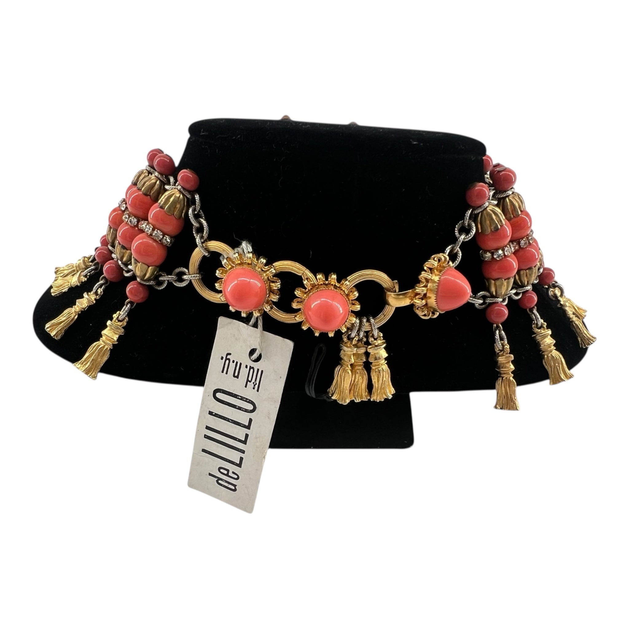 William de Lillo 1970s Coral Beaded Collar Necklace, back