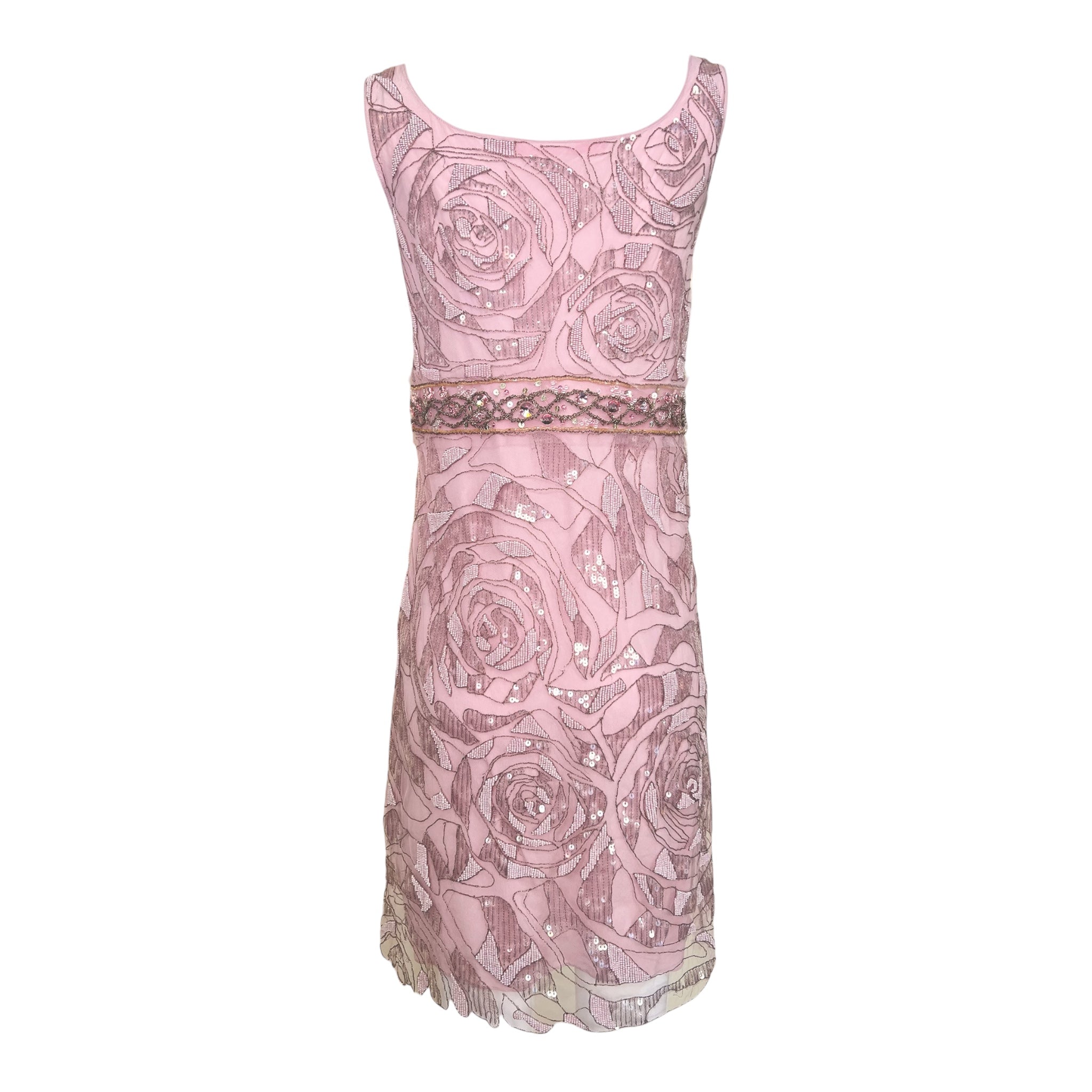 Emanuel Ungaro 2000's Rose Pink Embellished Lace and Silk Dress, back