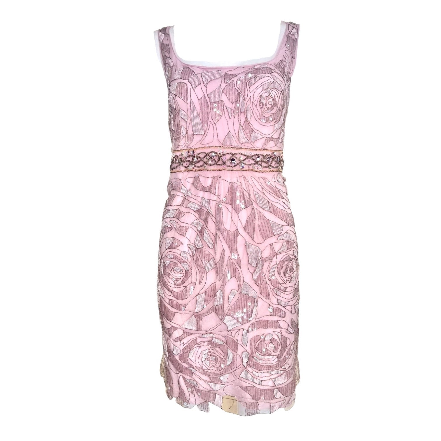 Emanuel Ungaro 2000's Rose Pink Embellished Lace and Silk Dress