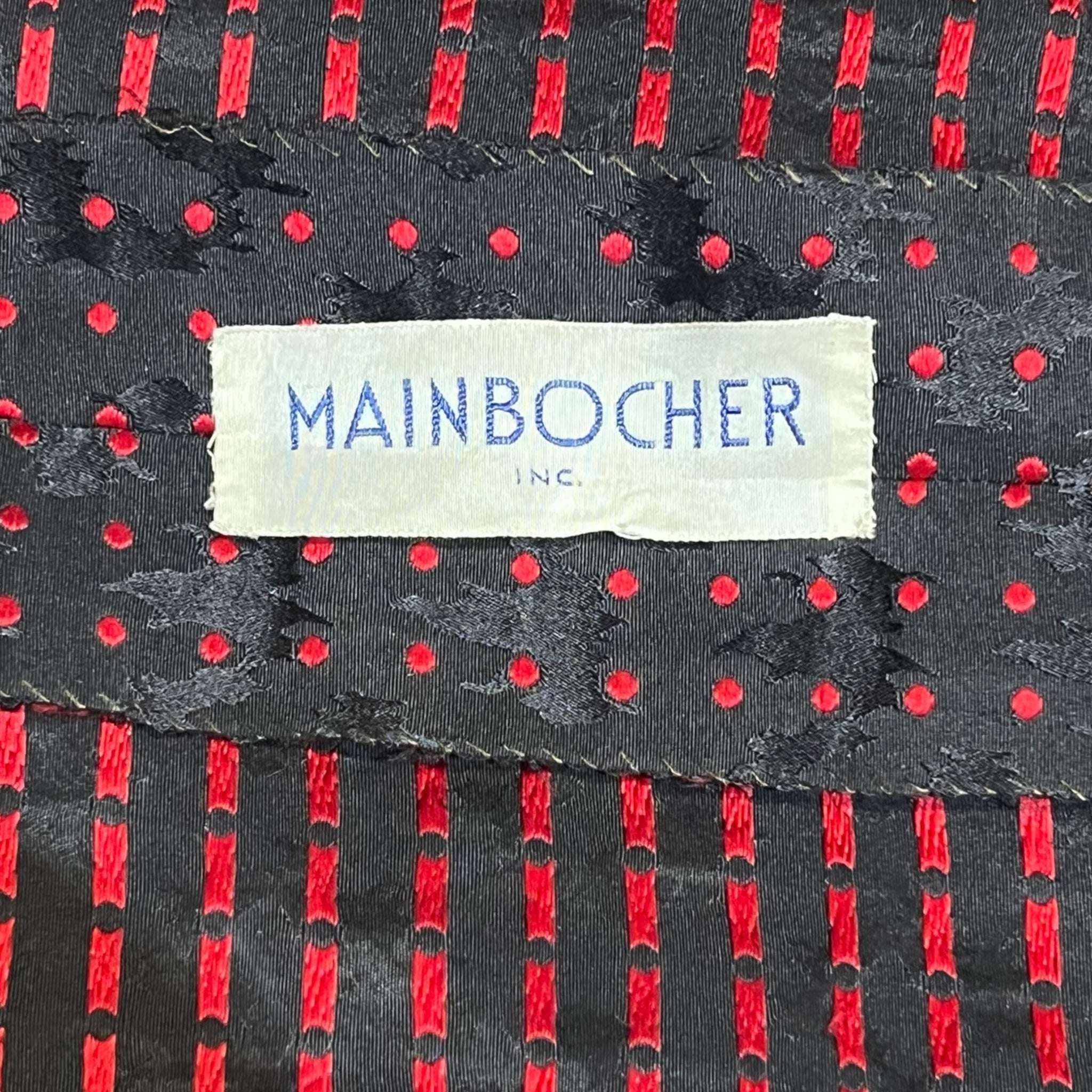 Mainbocher Late 1940's Red and Black Polka Silk Brocade Dot Party Dress, label
