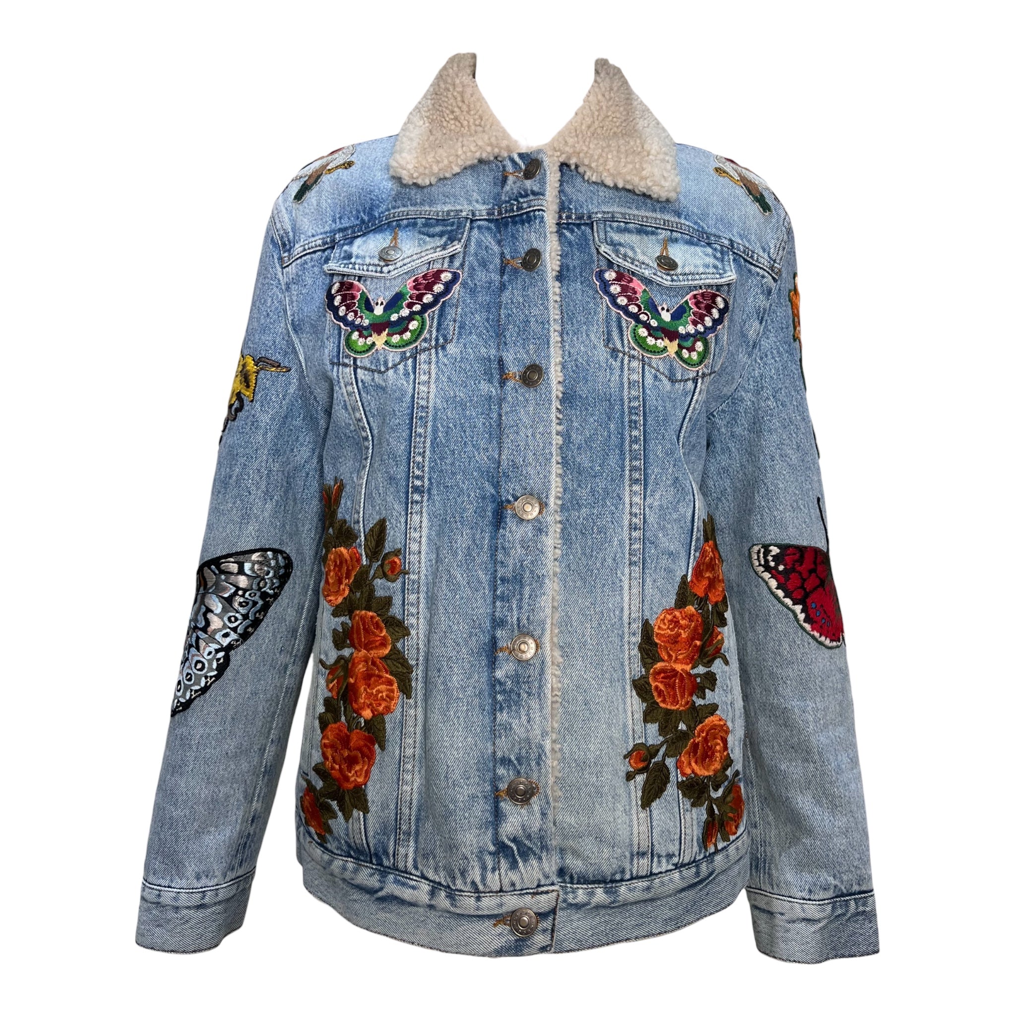 Gucci F/W 2016 Denim Patchwork Jacket with Faux Shearling Lining