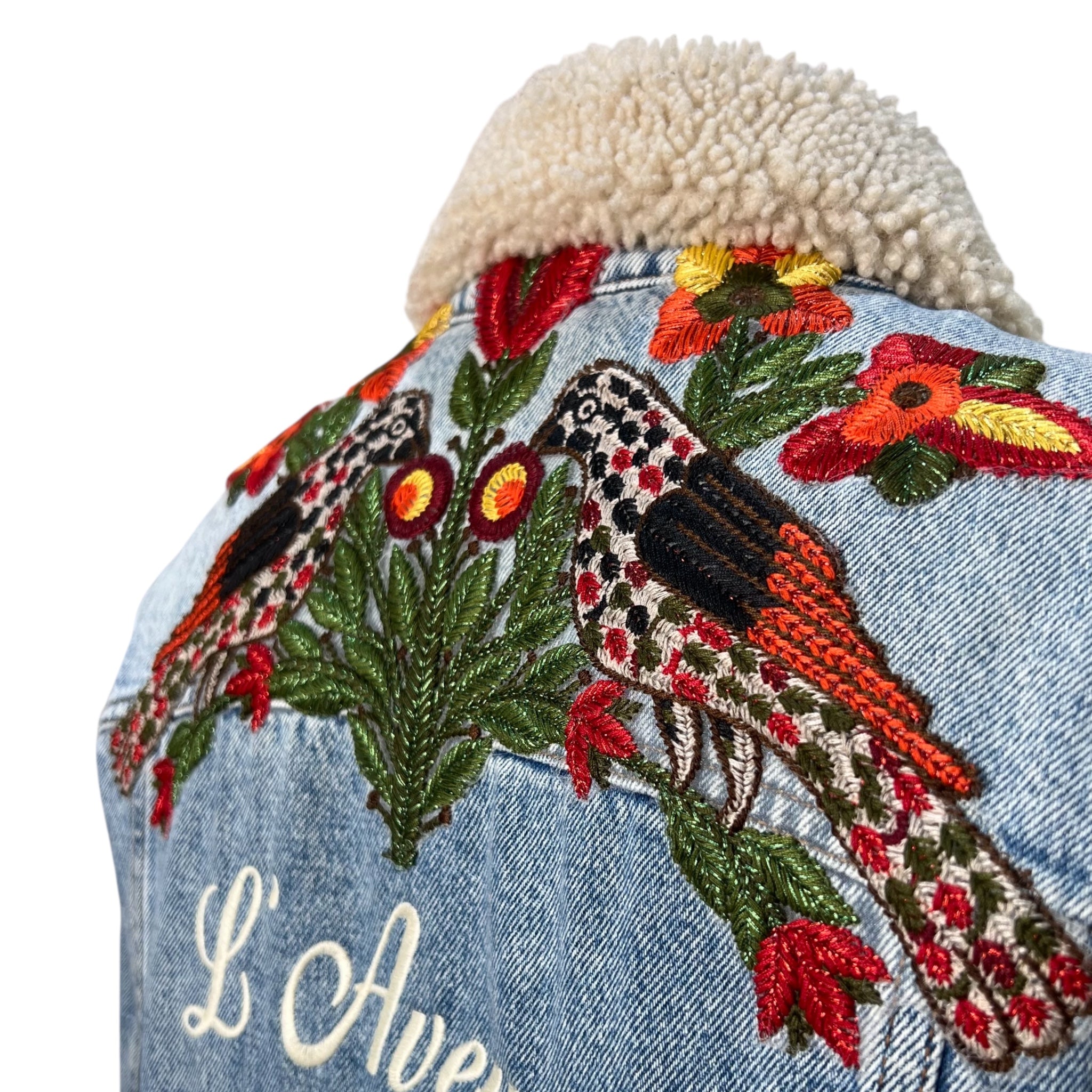 Gucci F/W 2016 Denim Patchwork Jacket with Faux Shearling Lining, back neck