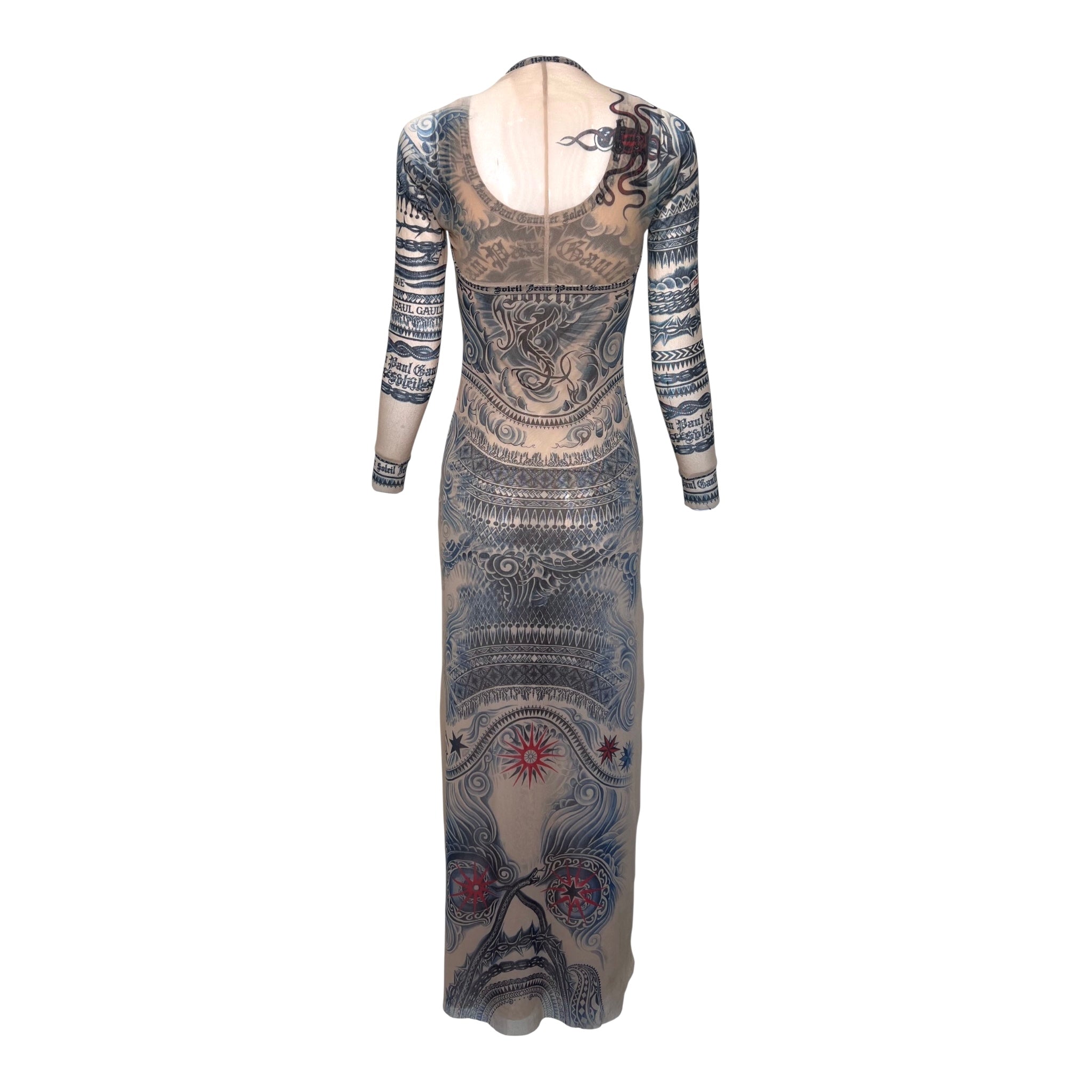 Gaultier S/S 1994 'Les Tatouages' Mesh Tattoo Maxi Dress and Bolero, back with bolero