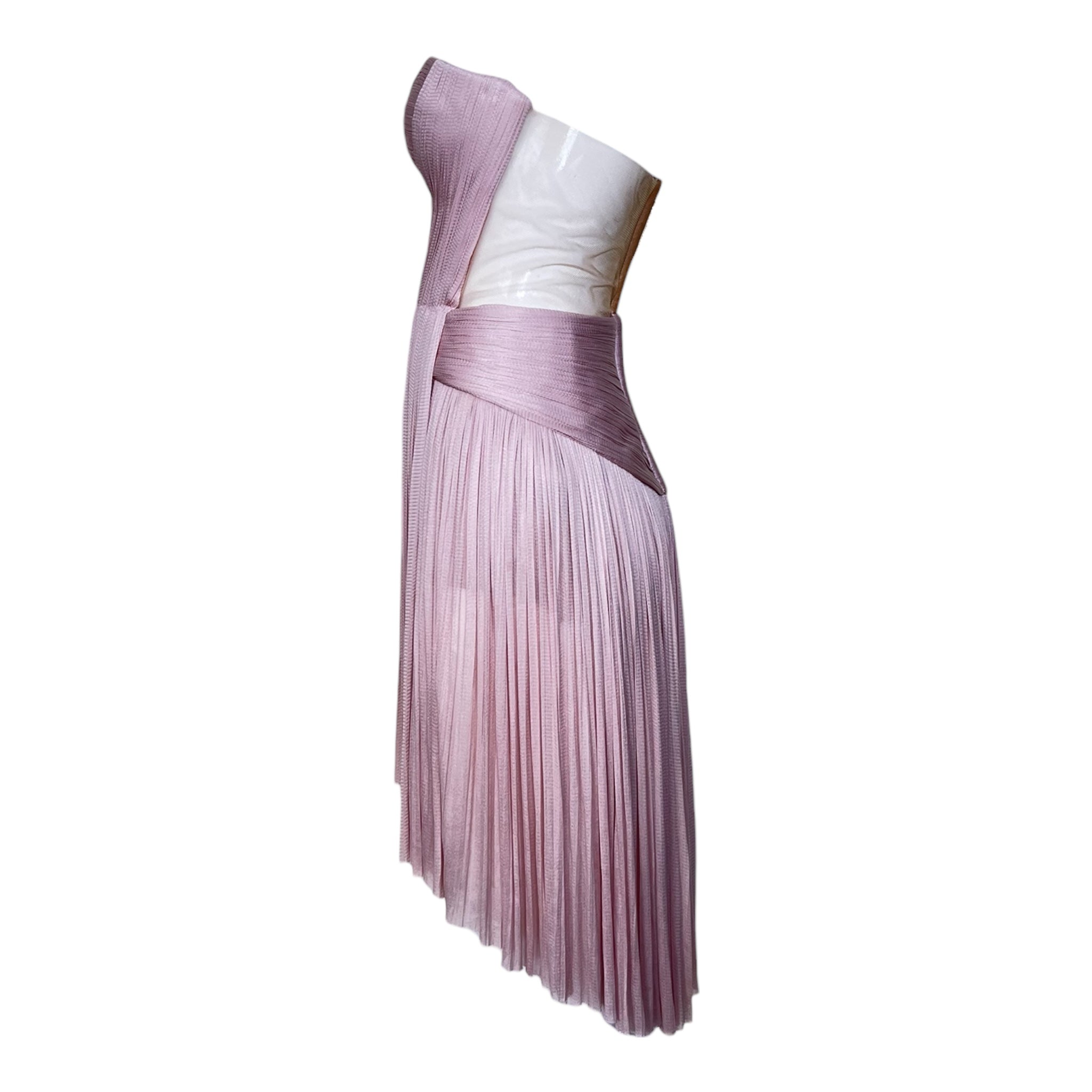 Maria Lucia Lohan 2020s Dusty Rose Pink Silk Jersey Strapless Mini Dress, side