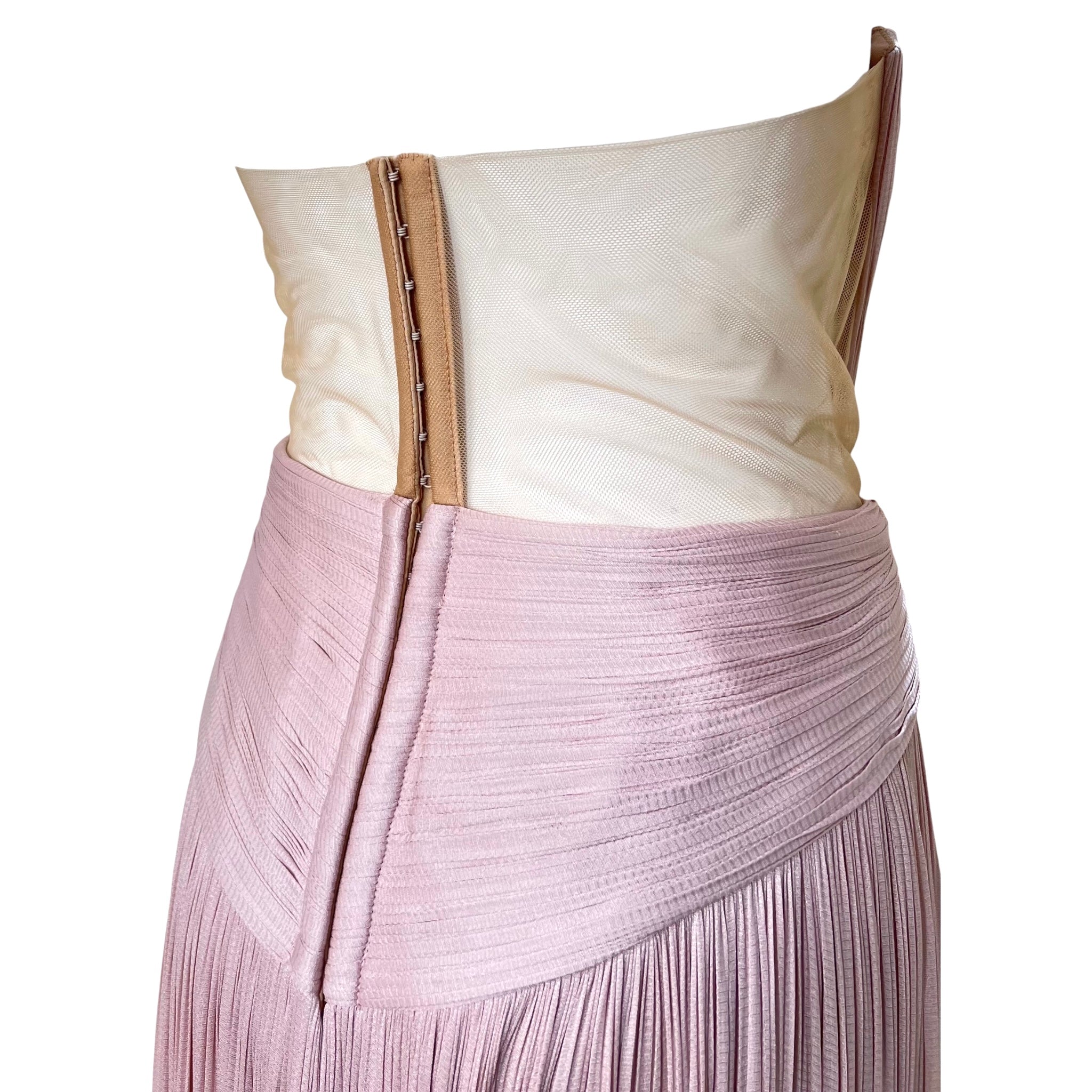 Maria Lucia Lohan 2020s Dusty Rose Pink Silk Jersey Strapless Mini Dress, back top half