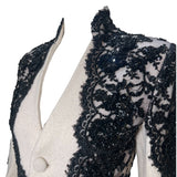 Irene Cream Wool and Black Lace Blazer Jacket, top side