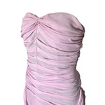 Irene 2000s Lilac Pink Silk Chiffon Ruched Strapless Mermaid Gown with Train, bodice