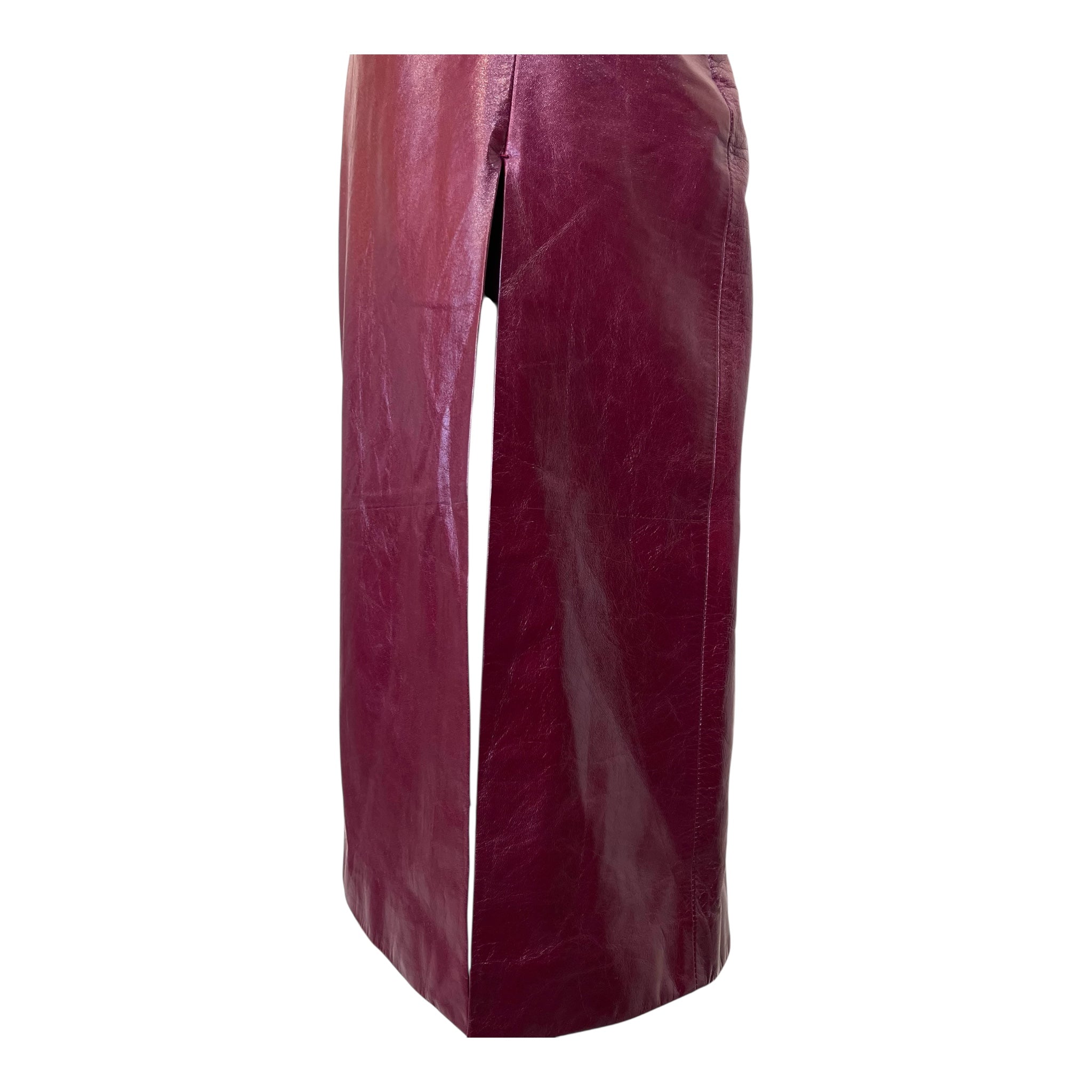 Gucci S/S 2020 Oxblood Red Leather Midi Skirt, slit skirt