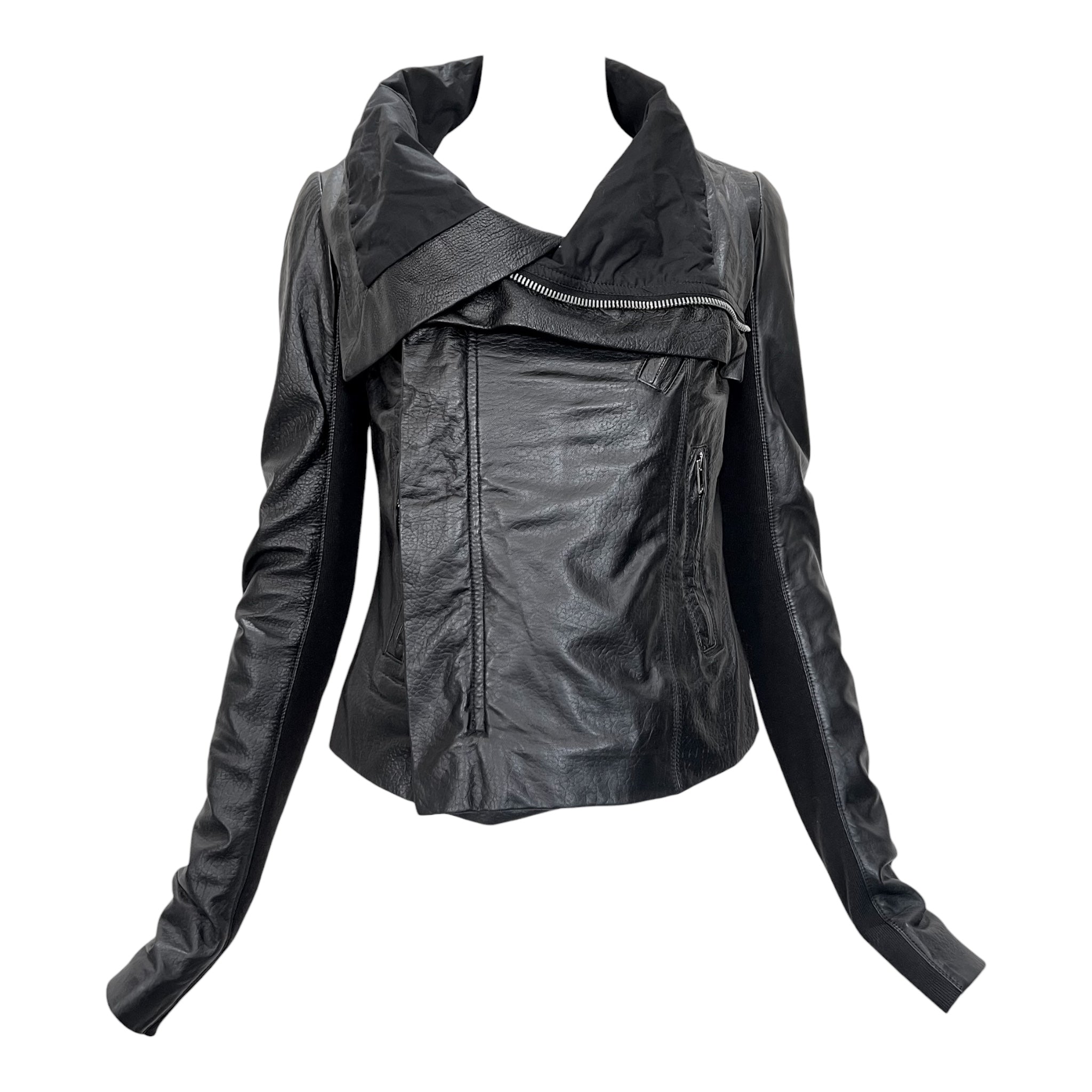 Rick Owens 2020s Black Lambskin Leather Moto Jacket