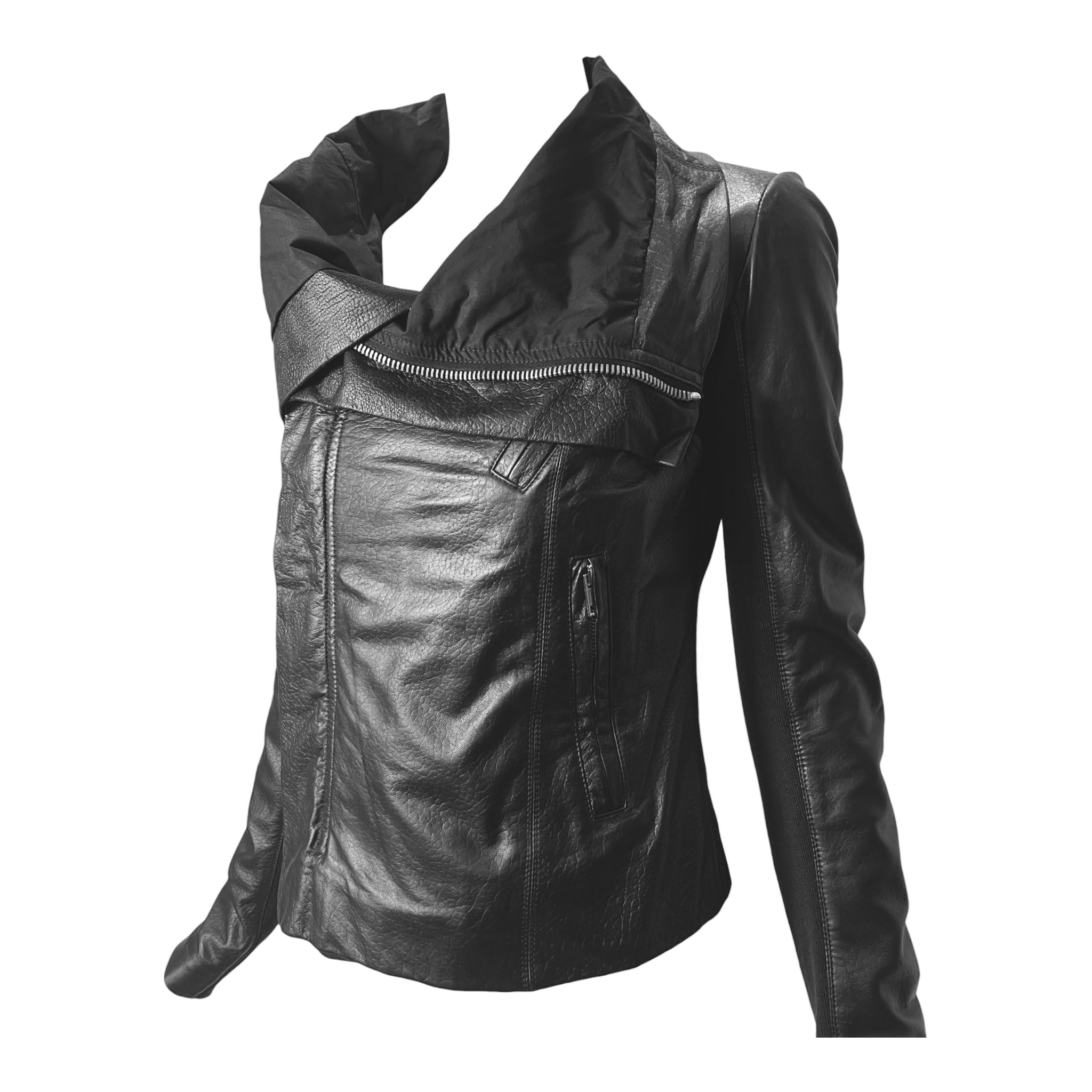 Rick Owens 2020s Black Lambskin Leather Moto Jacket, side