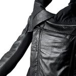 Rick Owens 2020s Black Lambskin Leather Moto Jacket, close up
