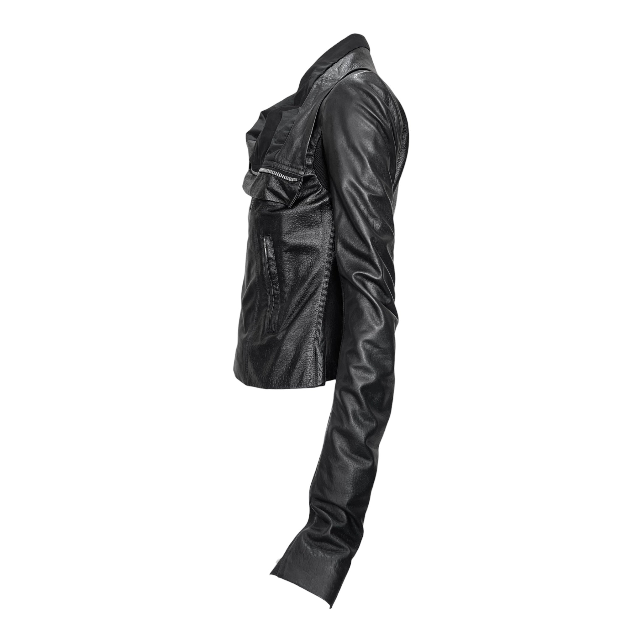 Rick Owens 2020s Black Lambskin Leather Moto Jacket, true side