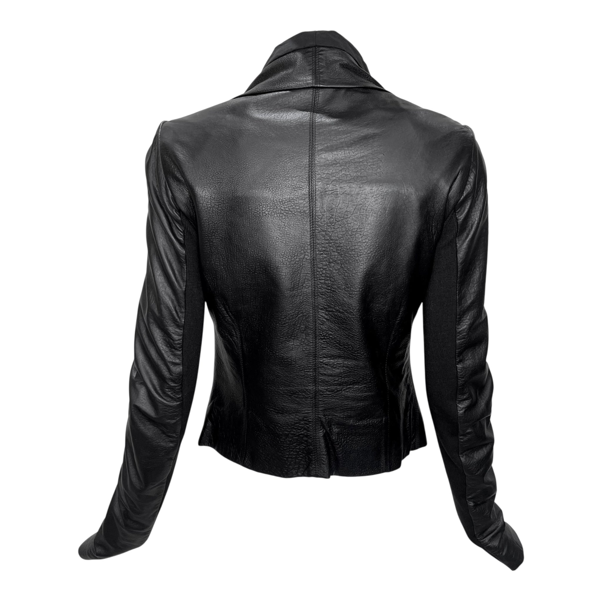 Rick Owens 2020s Black Lambskin Leather Moto Jacket, back