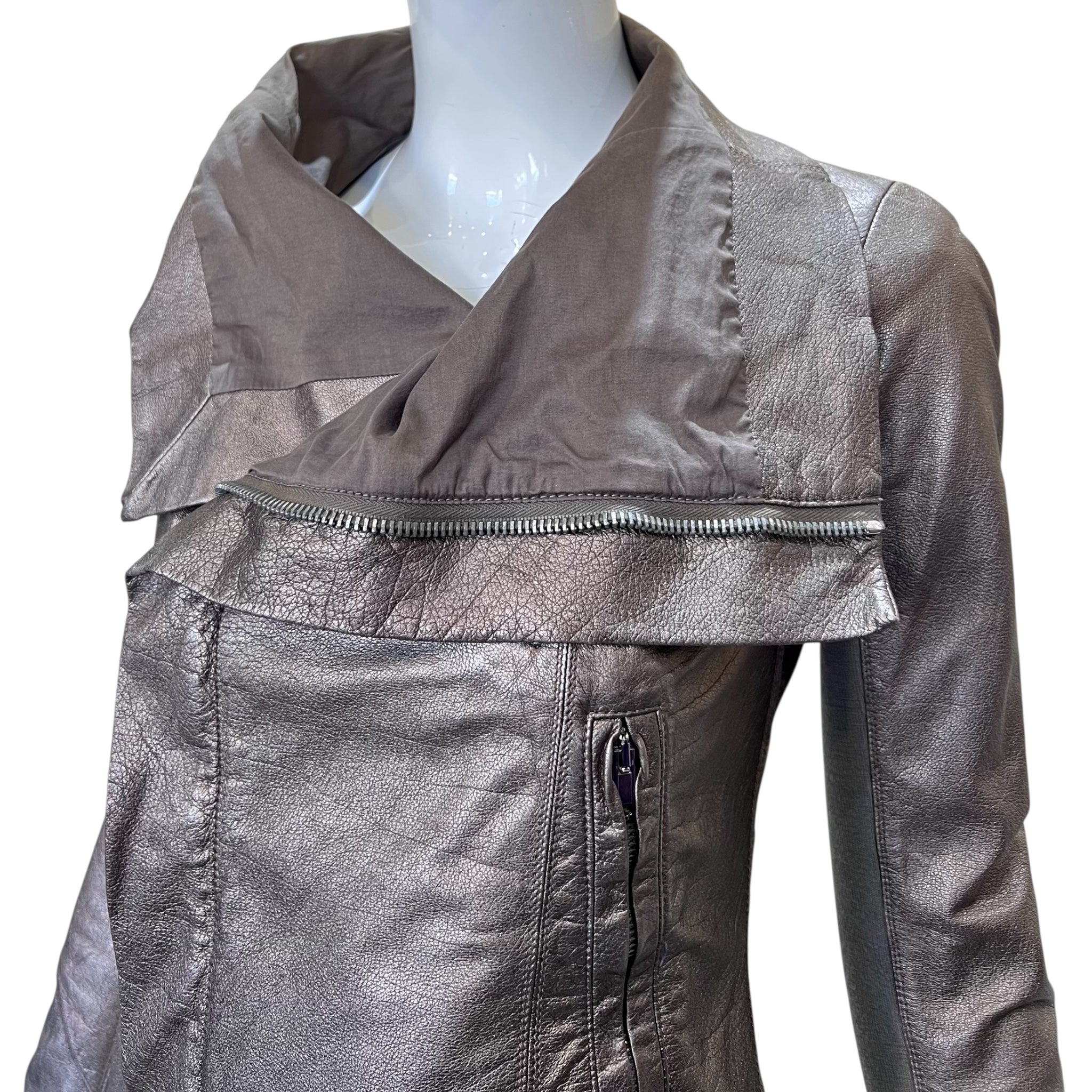 Rick Owens 2020s Metallic Gold Leather Moto Jacket, top
