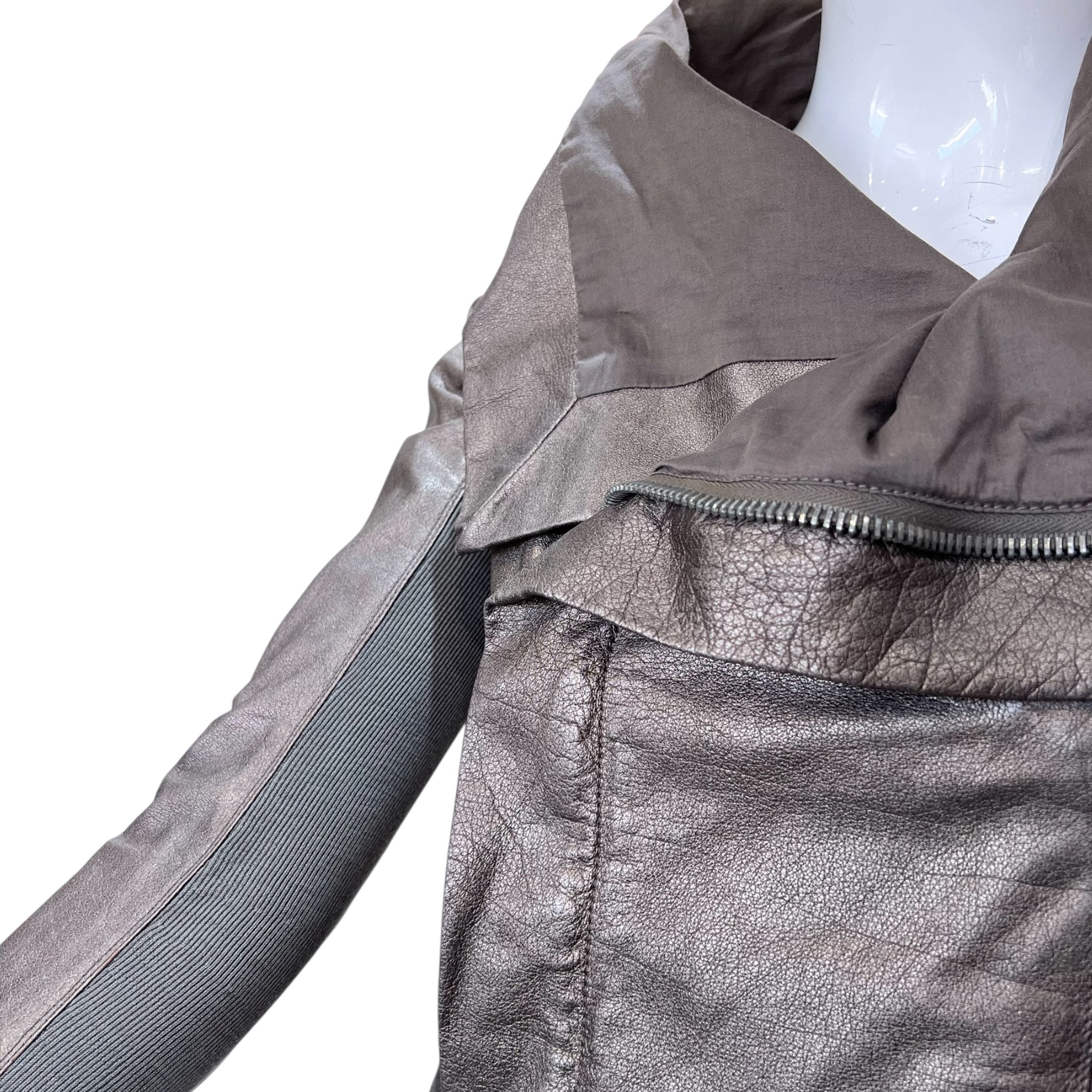 Rick Owens 2020s Metallic Gold Leather Moto Jacket, detail