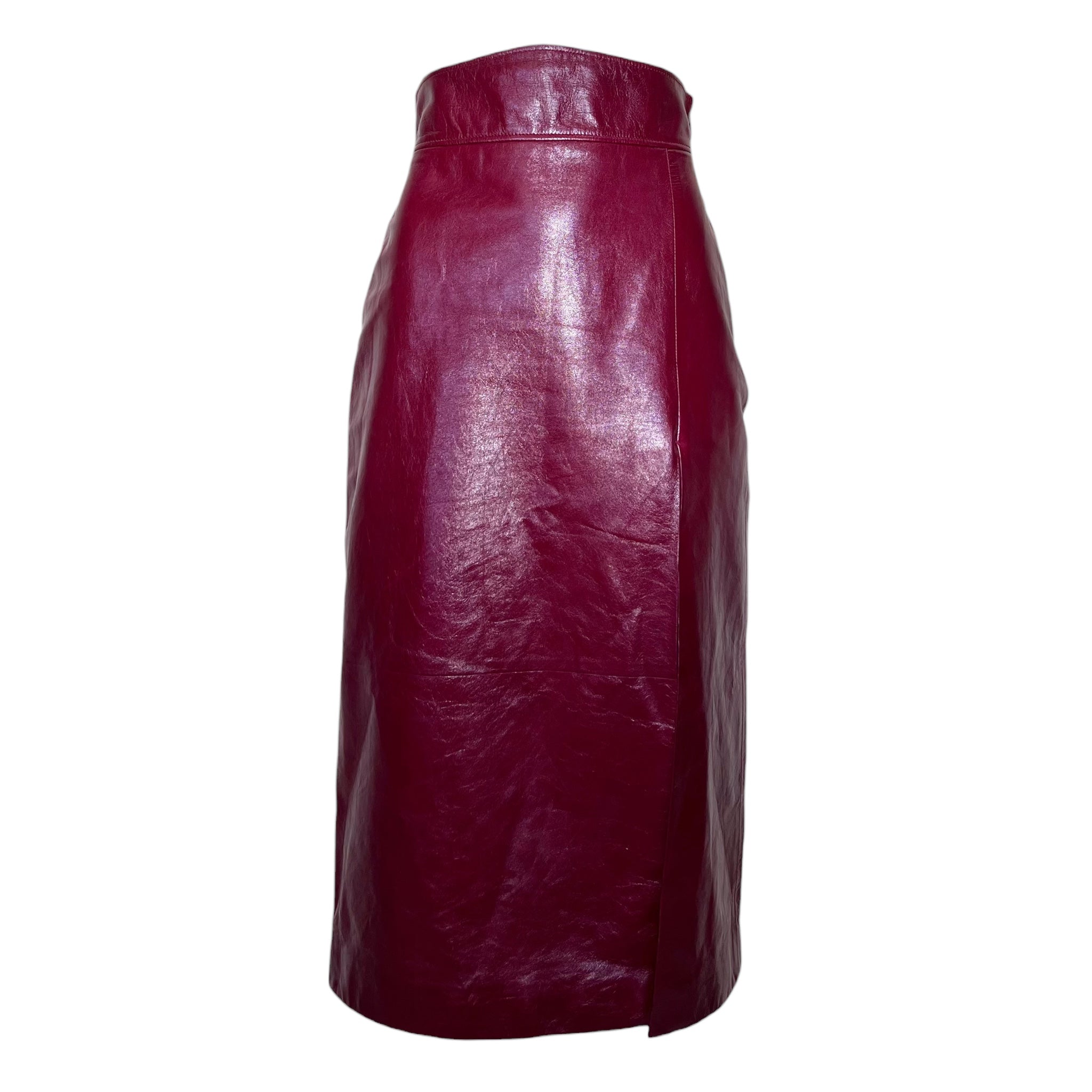 Gucci S/S 2020 Oxblood Red Leather Midi Skirt