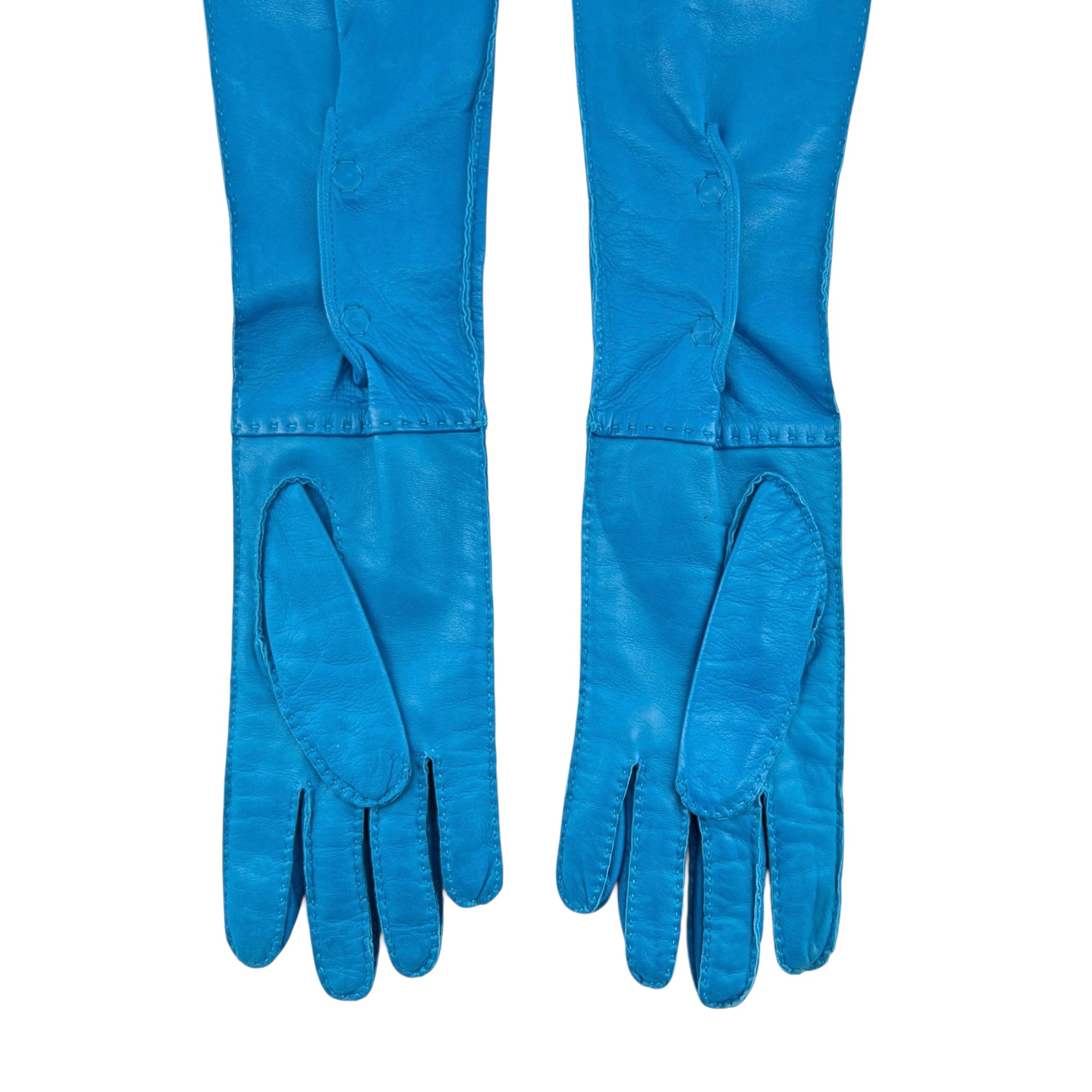 Prada 2020s Blue Lambskin Elbow Length Gloves, fingers both