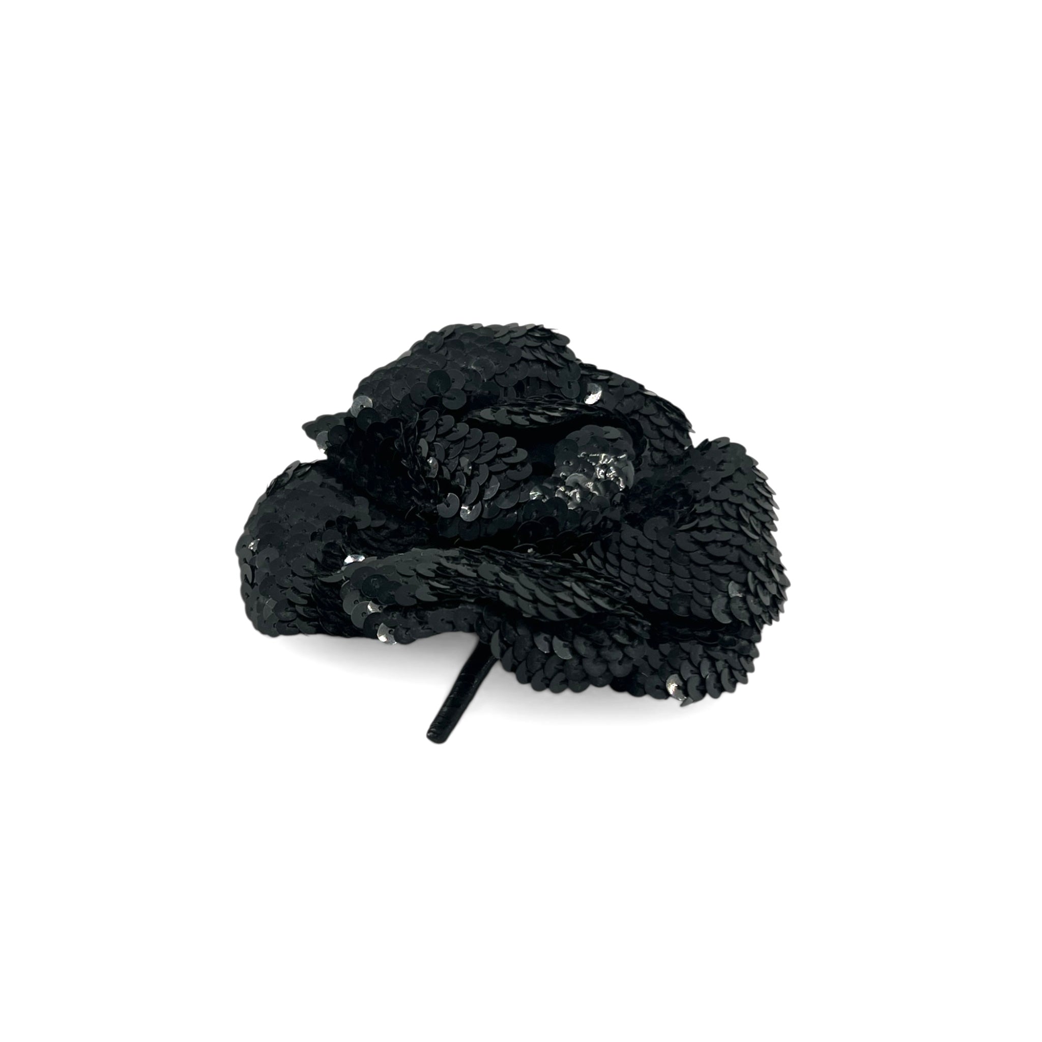 Chanel S/S 1994? Black Sequin Camellia Flower Brooch. flat
