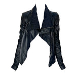 Rick Owens 2020s Black Lambskin Leather Moto Jacket, open