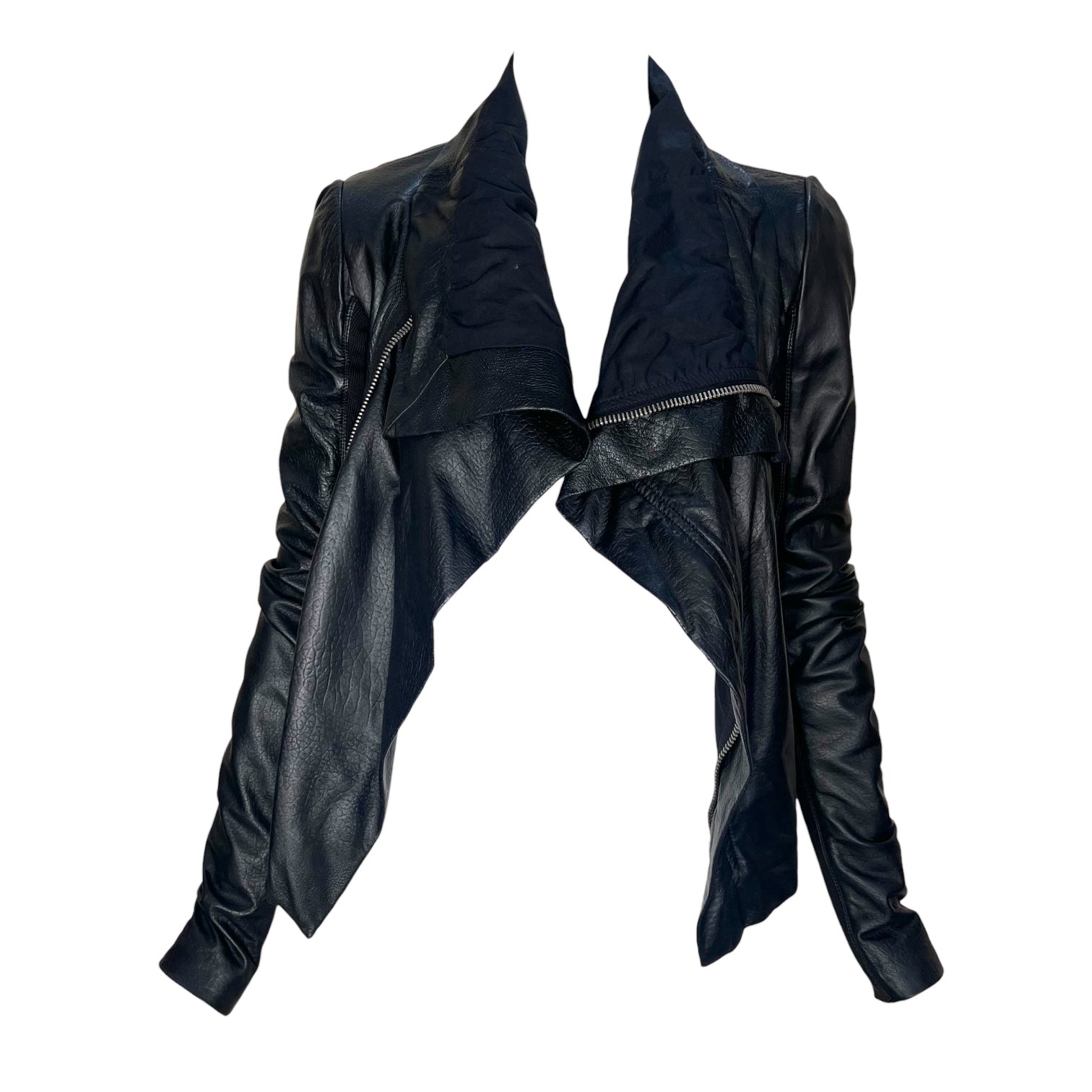 Rick Owens 2020s Black Lambskin Leather Moto Jacket, open
